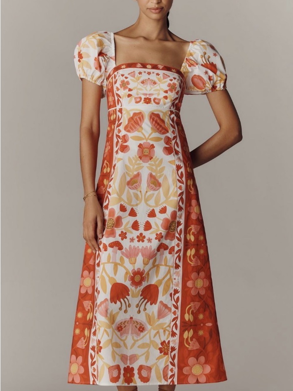 Farm Rio x Anthropologie 100% Cotton Puff-Sleeve Midi Dress